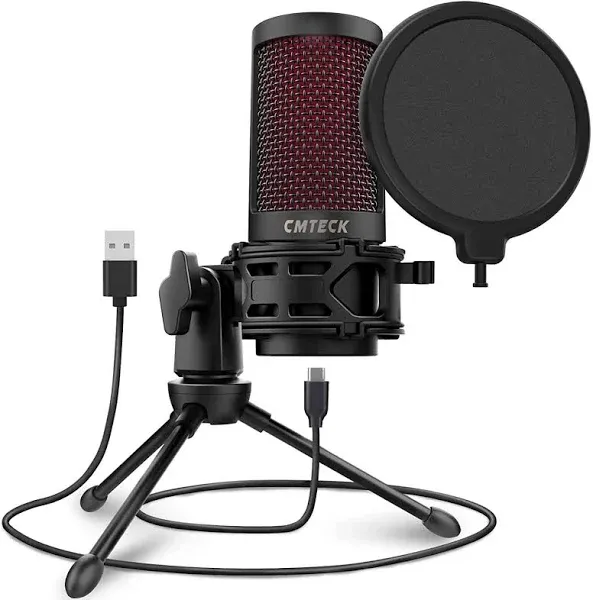 CMTECK USB Microphone, Microphone for PC with Pop Filter & Mute Button with LED Indicator, Compatible Desktop Computer and Laptop, Ideal for Recording, Podcasting, Gaming, Meetings