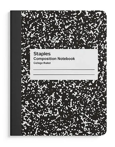 Staples Composition Notebook, 7.5" x 9.75", College Ruled, 100 Sheets, Black/White Marble, 4/Pack