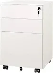 Metal 3 Drawer Mobile File Cabinet with Lock | DEVAISE, White