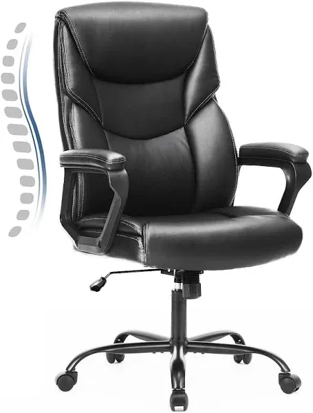 DUMOS Executive High Back Big and Tall Leather Office Desk Chairs with Black 