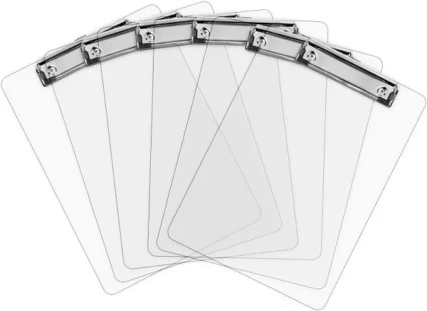 Plastic Clipboards (Set of 6) Transparent Clipboard (Clear) 6 - Low Profile