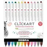 Zebra Clickart Porous Point Pen, Retractable, Fine 0.6 mm, Assorted Ink Colors, White Barrel, 12/Pack