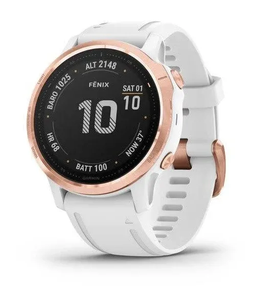 Garmin fenix 6S Pro, Premium Multisport GPS Watch, Smaller-Sized, Features Mapping, Music, Grade-Adjusted Pace Guidance and Pulse Ox Sensors, Rose Gold with White Band