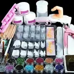 1 Set Full Acrylic Powder Nail Art Tools Set Tips Brush Manicure DIY Tool Kit US