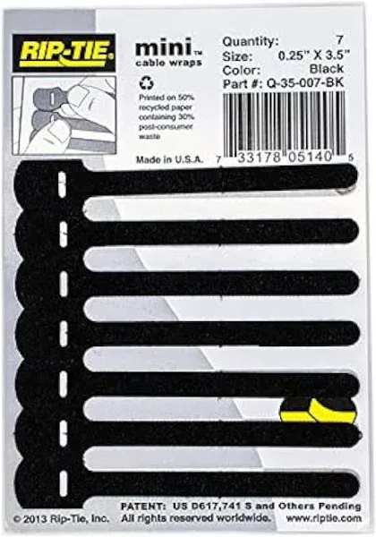 Rip Tie 1/4" X 3-1/2" Mini Black Cable Ties Pack Of 7