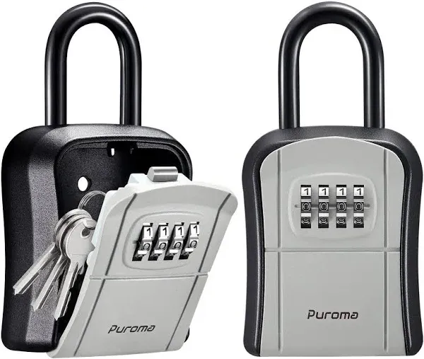 Puroma Portable Combination Wall-Mounted Key Lock Box Aluminum Grey LB125