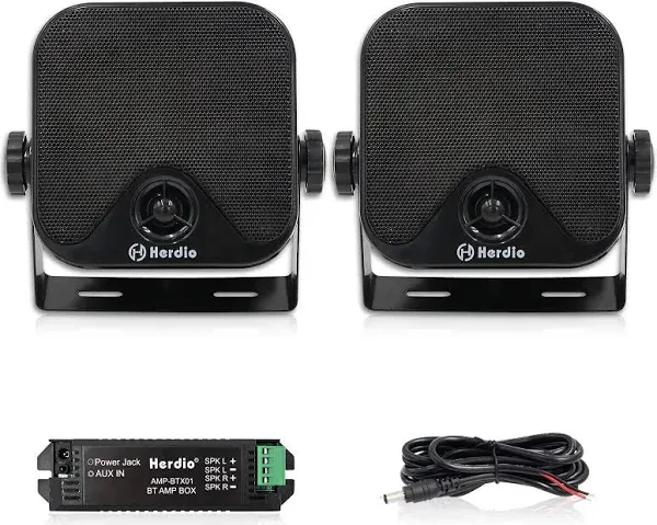 Herdio 100W 4 inch Compact Waterproof Bluetooth Marine Stereo Box Speaker for Boat ATV UTV Heavy Duty Powersports Vehicles Courtyard