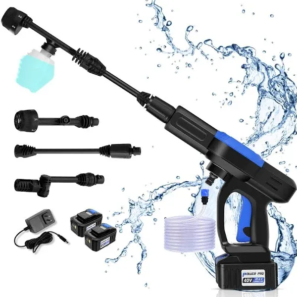 Homdox Upgraded 1300PSI Cordless Pressure Washer w/ 40V Battery, Cordless Power Washer Battery Powered, Portable Pressure Washer w/ 6-in-1 Nozzle, Soap Container, Charger Included (Black&Blue)