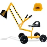 Stargo Kids Excavator Toy Sand Digger On Wheels with Hat, Steel Sandbox Digger Toys for Boys, Sand Toys Ride On Excavator, Beach Toys