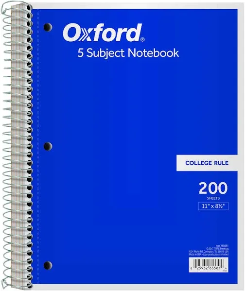 Oxford Coil-Lock Wirebound Notebook 3-Hole Punched 5-Subject