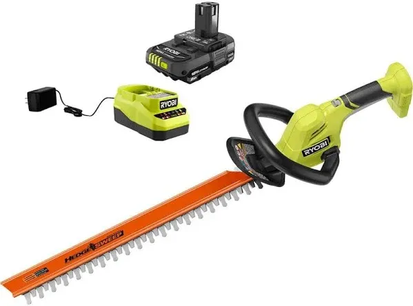 Ryobi P2690 ONE+ 18V 22 in. Lithium-Ion Cordless Hedge Trimmer with 2.0 Ah Battery and Charger