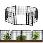 Getlay 24in(H) Decorative Garden Fence with Gate, 8 Panels Total 16ft(L) Heavy Duty Iron Animal Barrier Fence for Yard,Suitable for Indoor Pet Fence