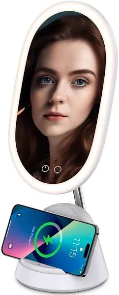 WILIT Vanity Mirror with 9 Adjustable Lighting Mode for Colour-Correction View, Detachable Magnifying(3X) Mirror for Detail Makeup, Cellphone Wireless Charger, Adjustable Mirror Angle