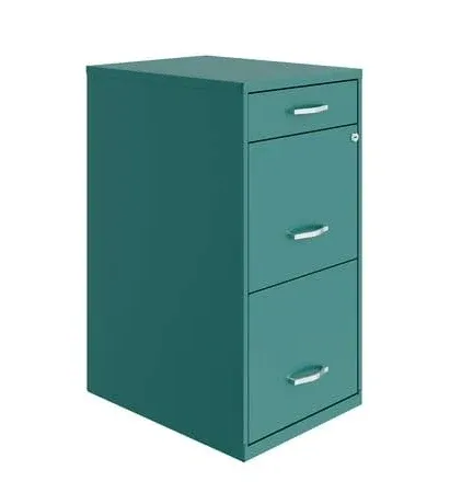 Space Solutions 3-Drawer Mobile Vertical File Cabinet, Letter size, Lockable, 26.7"H x 14.25"W x 18"D, Teal (24431)