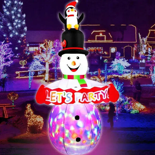 8 FT Christmas Inflatables Colorful Snowman with Penguin Outdoor Decorations