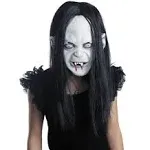 LUOEM Halloween Horror Grimace Ghost Mask Long Wig Hair Grudge Sadako Ghost Wig Creepy Scary Costume Mask for Halloween Party Supply