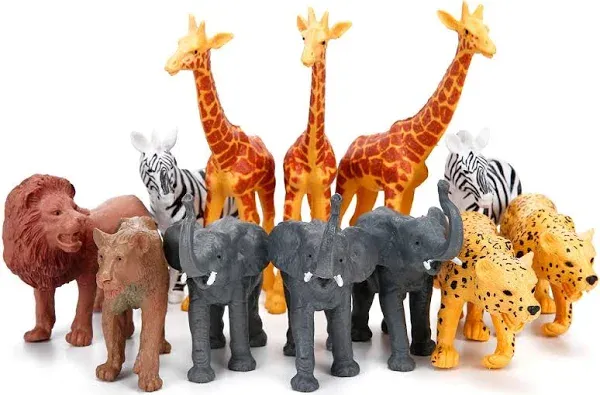 BOLZRA Jumbo Safari Animal Figurines 12 Piece African Jungle Zoo Set