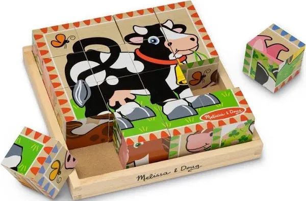 Melissa And Doug Wooden Cube Puzzle 6 FARM Scenes - New in Original Packaging