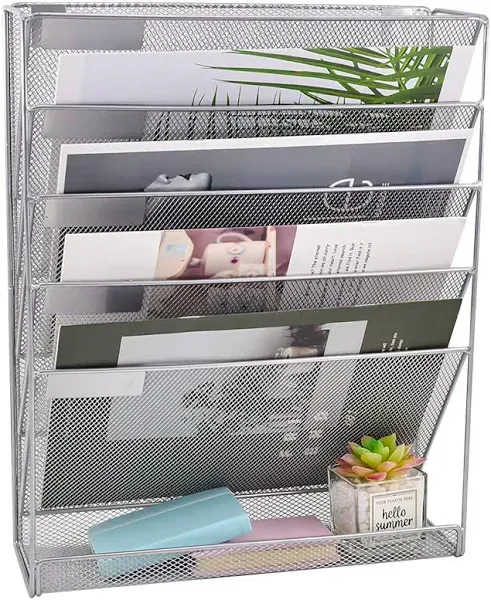 Mesh Wall File Organizer 5 Tier Vertical Mount Hanging Holder Magazine Rack w...