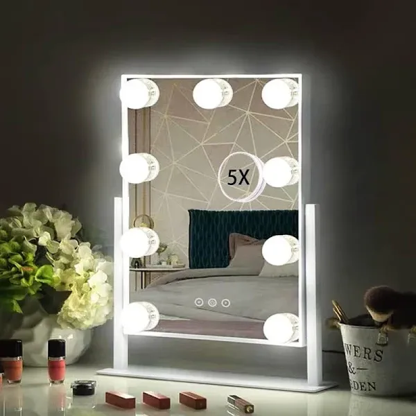 Hollywood Vanity Mirror with 9 Dimmable Bulbs Lights, Three Color Lighting Modes