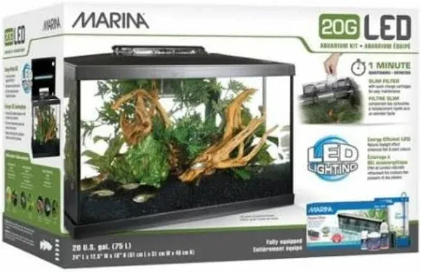 Marina Aquarium Kit 20 Gallon Fish Tank LED, Black