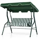 3-Person Green Steel Frame Patio Canopy Swing Hammock w/Green/White Cushion