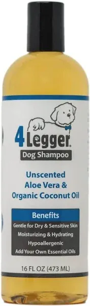 Natural Dog Shampoo, Hypoallergenic Dog Shampoo, Dog Coconut Shampoo, Gentle Fragrance Free Dog Shampoo with Aloe for Soothing Relief of Dry, Itchy, Sensitive Allergy Skin 16 oz