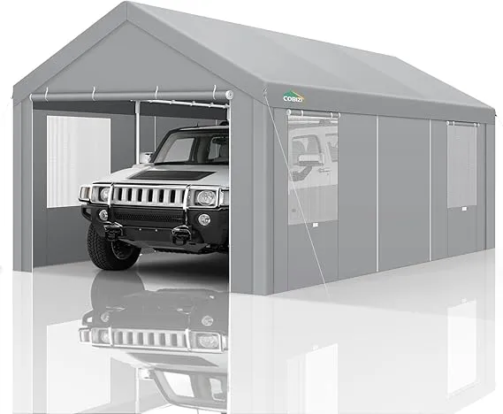 VEVOR Carport, Heavy Duty 12x20ft Car Canopy, Outdoor Garage Shelter with Removable Sidewalls, Roll-Up Ventilated Windows & Door