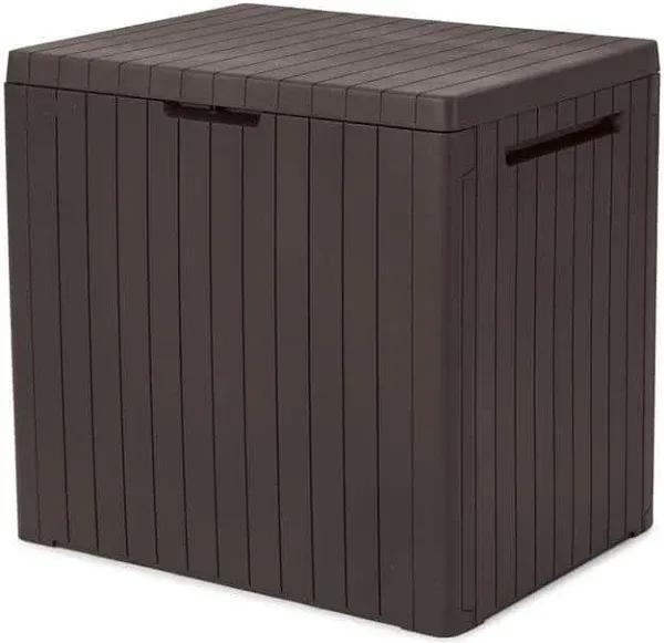 Keter City 30 Gallon Resin Deck Box for Patio Furniture Pool Accessories and