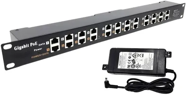 PoE Texas 12 Port Gigabit Passive Midspan Injector with 48V 120W UL Power Supply