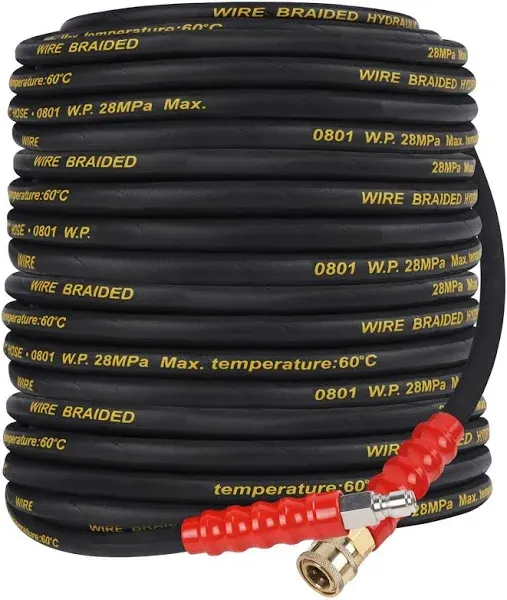 Biswing Pressure Washer Hose 50FT with 3/8 Inch Quick Connect, High Tensile Wire Braided Power Washer Hose, Kink Proof Extension Hose for Cars Floors Swimming Pool Washing, 4000 PSI