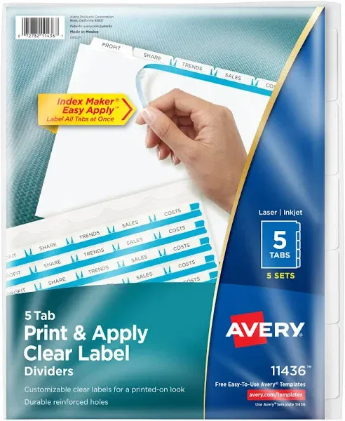 Avery 5 Big Tab Print &amp; Apply Dividers, Index Maker (11492)