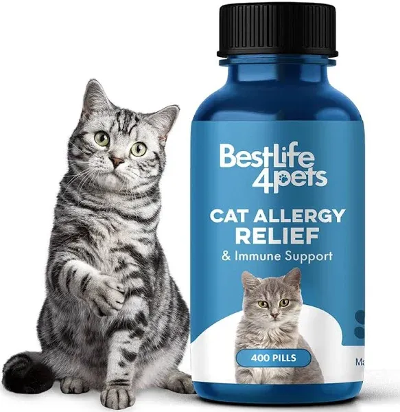 Cat Allergy Relief & Immune Support - Natural Relief for Seasonal Allergies, Itching, Sneezing, Congestion, Runny Nose, and Feline Respiratory Infections - 400 Small, Odorless, Tasteless Pills