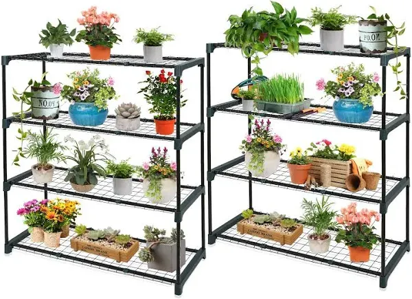 EAGLE PEAK Greenhouse Shelving Staging Double 4 Tier, Outdoor / Indoor Plant Shelves, 35"x12"x42", Green