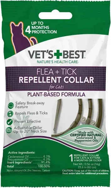 Vet's Best Flea + Tick Repellent Collar for Cats Plant Based Formula