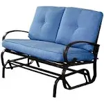 Outdoor Patio Cushioned Rocking Bench Loveseat-Blue