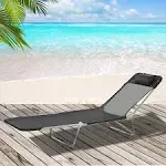 Outsunny Adjustable Reclining Beach Sun Lounge Chair, Black