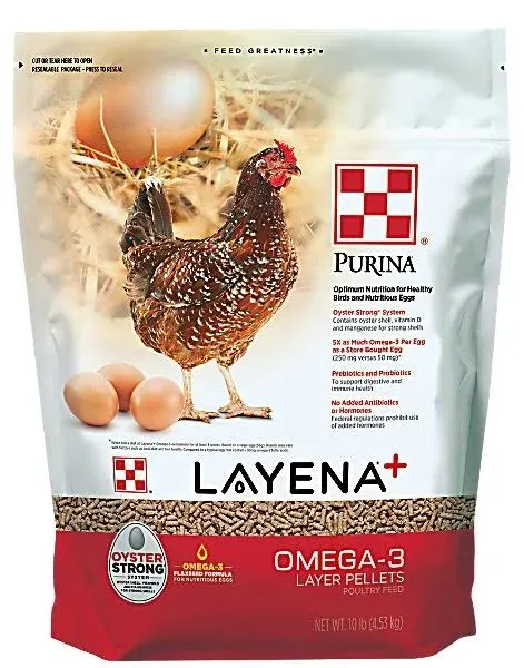 NWT PURINA LAYENA+ Omega3 Layer Pellets Optimum nutrition poultry feed New 10 Lb