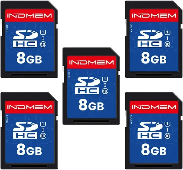 INDMEM SD Card 8GB, 8 Packs Class 10 8GB Flash Memory Card MLC Standard Secure Digital Cards Camera Card