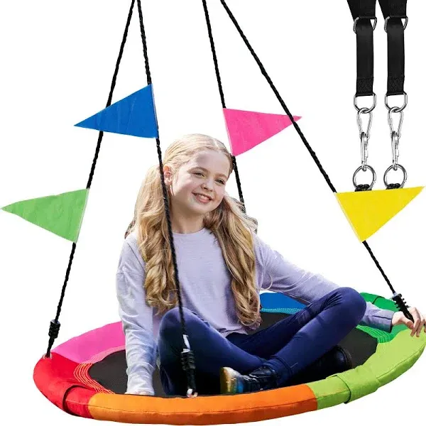 40 inch Saucer Tree Swing, Large Outdoor Chidren Round Rope Swing Installed o...