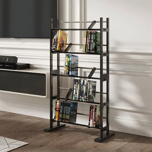 Atlantic Element Media Storage Rack Updated Holds Up to 230 CDs or 150 DVDs Contemporary Wood Metal Design with Wide Feet