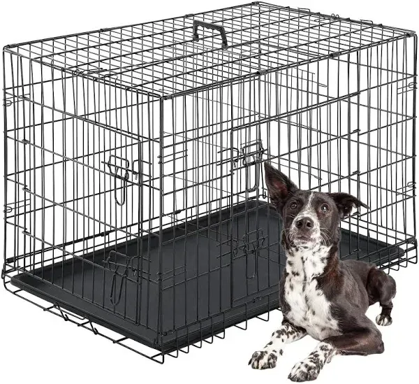 Dog Crate Dog Cage Pet Crate for Large Dogs Folding Metal Pet Cage Double Doo...