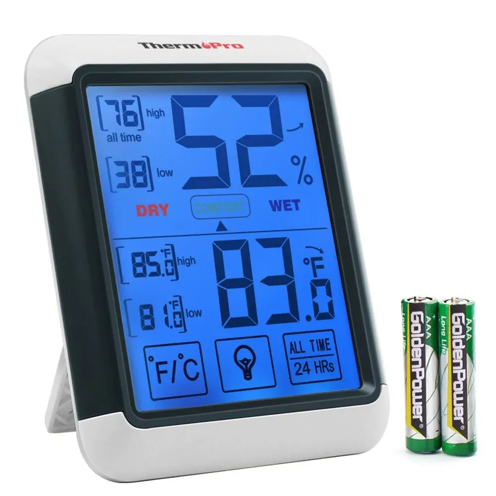 Thermopro Tp55 Digital Hygrometer Indoor Thermometer Humidity Gauge with Jumbo Touchscreen and Backlight Temperature Humidity Monitor