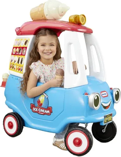 Little Tikes Cozy Ice Cream Truck, Coupe Ride On Car, Kid and Parent Powered, Truck Music, Including Accessories- Gift for Kids, Toy Girls Boys Ages 1.5 to 5 Years Old