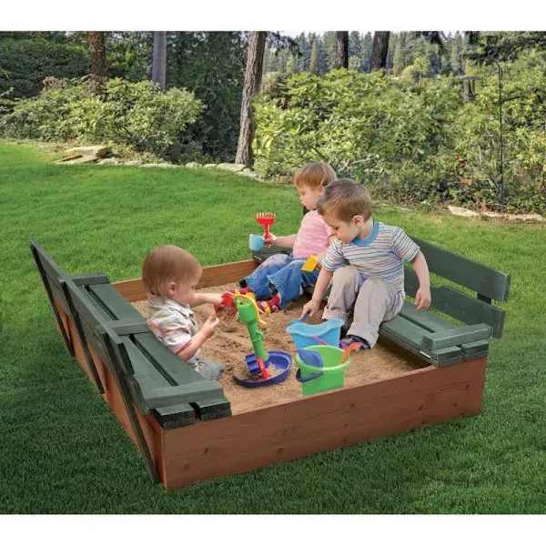 Badger Basket Convertible Cedar Canopy Sandbox with 2 Bench Natural/Green 46.5 i