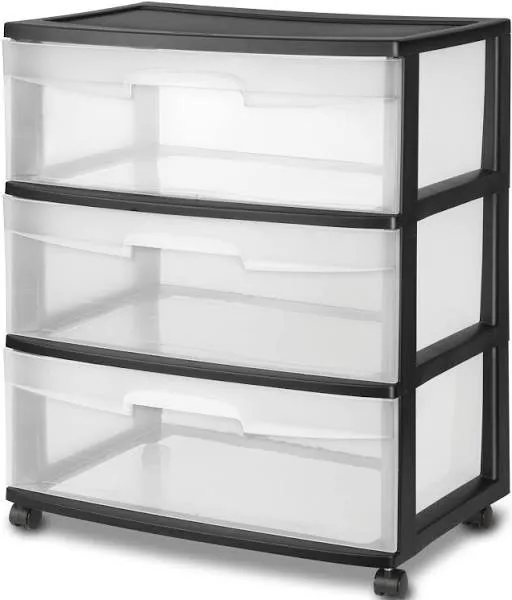 Sterilite 3 Drawer Wide Cart