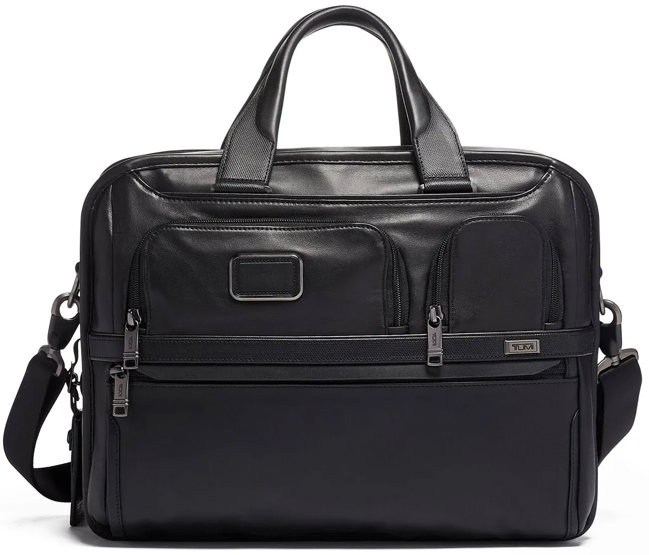 Tumi Alpha 3 Expandable Black Leather Laptop Briefcase