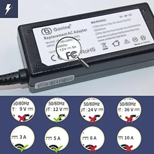 12V Monitor Power Supply Charger for AOC Monitor LED LCD, 100-240V AC DC 12 Volt 5A Adapter for AOC Monitor 16" 20" 22" 23" 24" 27" ; HP 2011X 2211X 2311X Power Supply Cord.