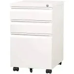 17.1'' W Metal 3 Drawer Mobile File Cabinet with Recessed Handle and Lock | DEVAISE, White