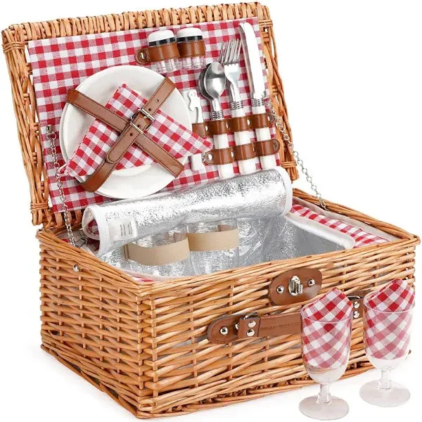 ZORMY Wicker Picnic Basket Willow Hamper Basket Sets